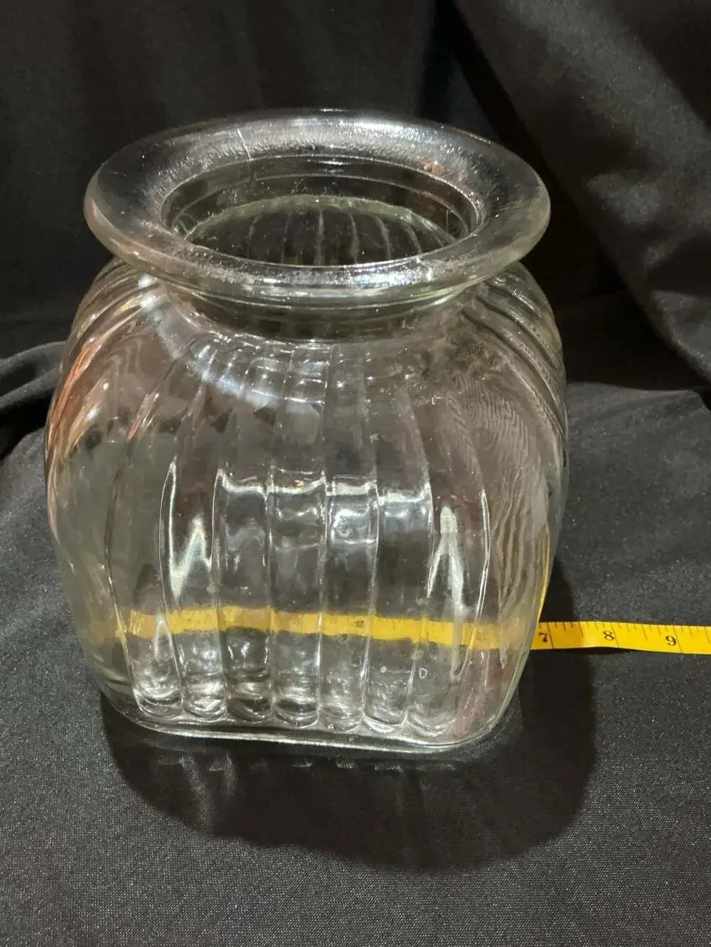 Unbranded Ribbed Glass Apothecary Canister With Pewter Rabbit Lid